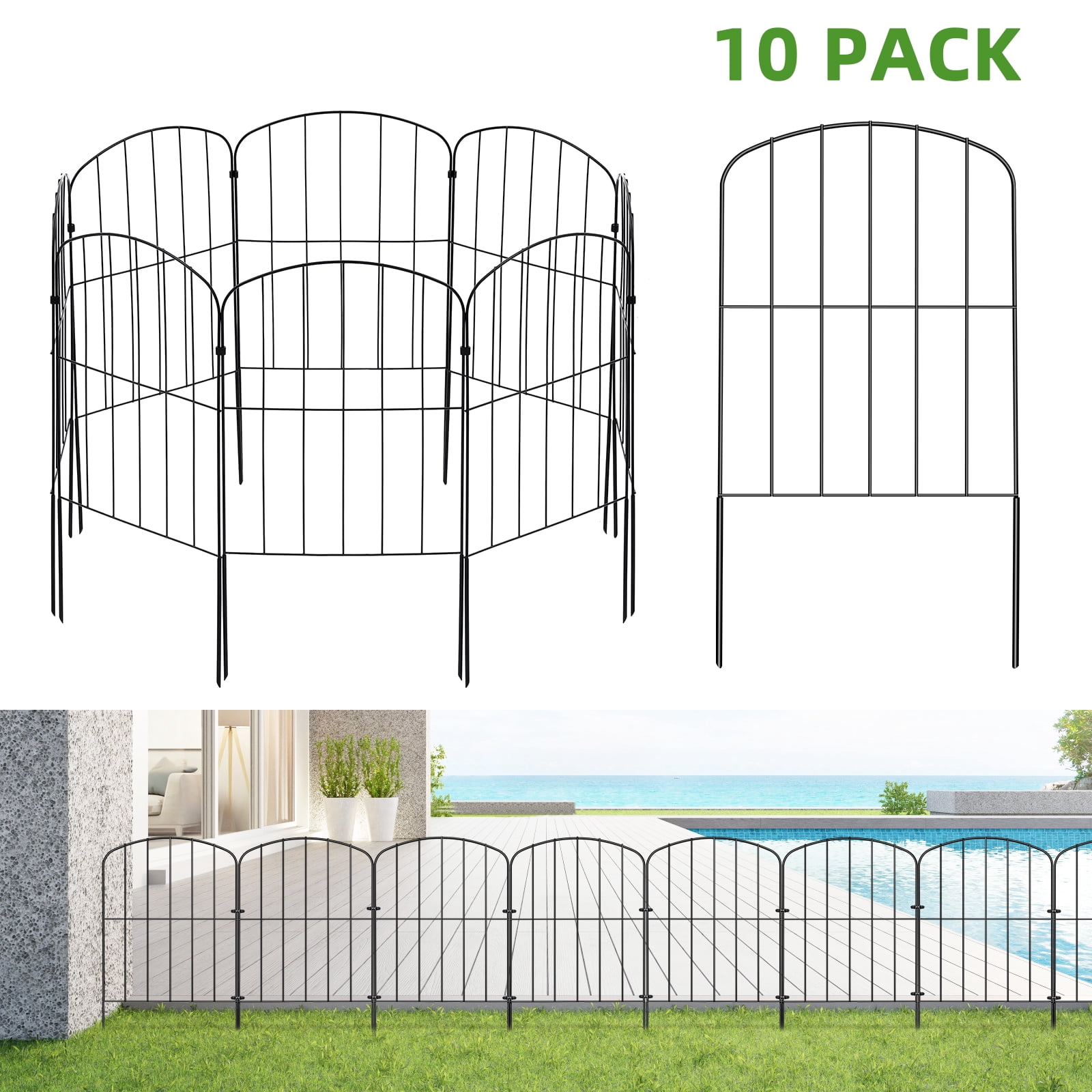 BSHAPPLUS® Garden Fence 10 Pack ,25in (H) x 11ft (L) Metal Fence,Rustproof Decorative Fence,Animal Wire Fence,Wrought Iron Fence, Outdoor Picket Fencing No-Dig for Yard, Lawn and Patio Borders