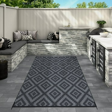 BSHAPPLUS Outdoor Rug 6x9 ft Waterproof Patio Rug Area Rug for Living Room Outdoor Carpet for Patio Balcony Picnic Beach Boho Grey