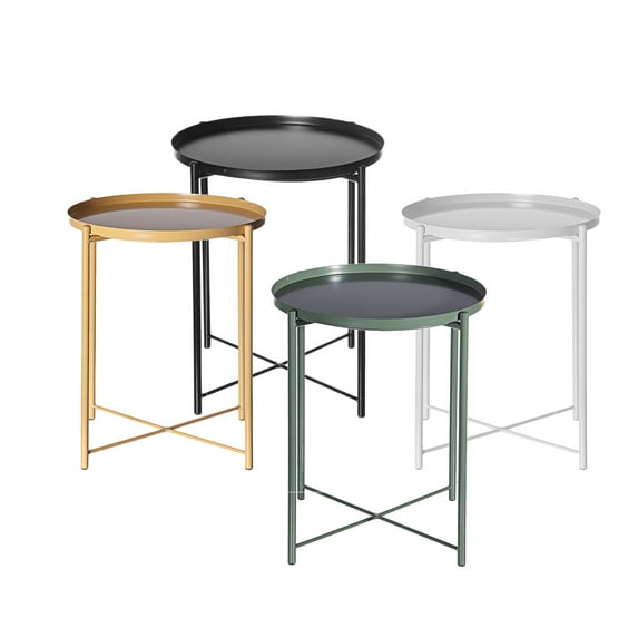 GOTGELIF Tray Metal End Table, Round Folding Tables for Balcony Bedroom Bedside