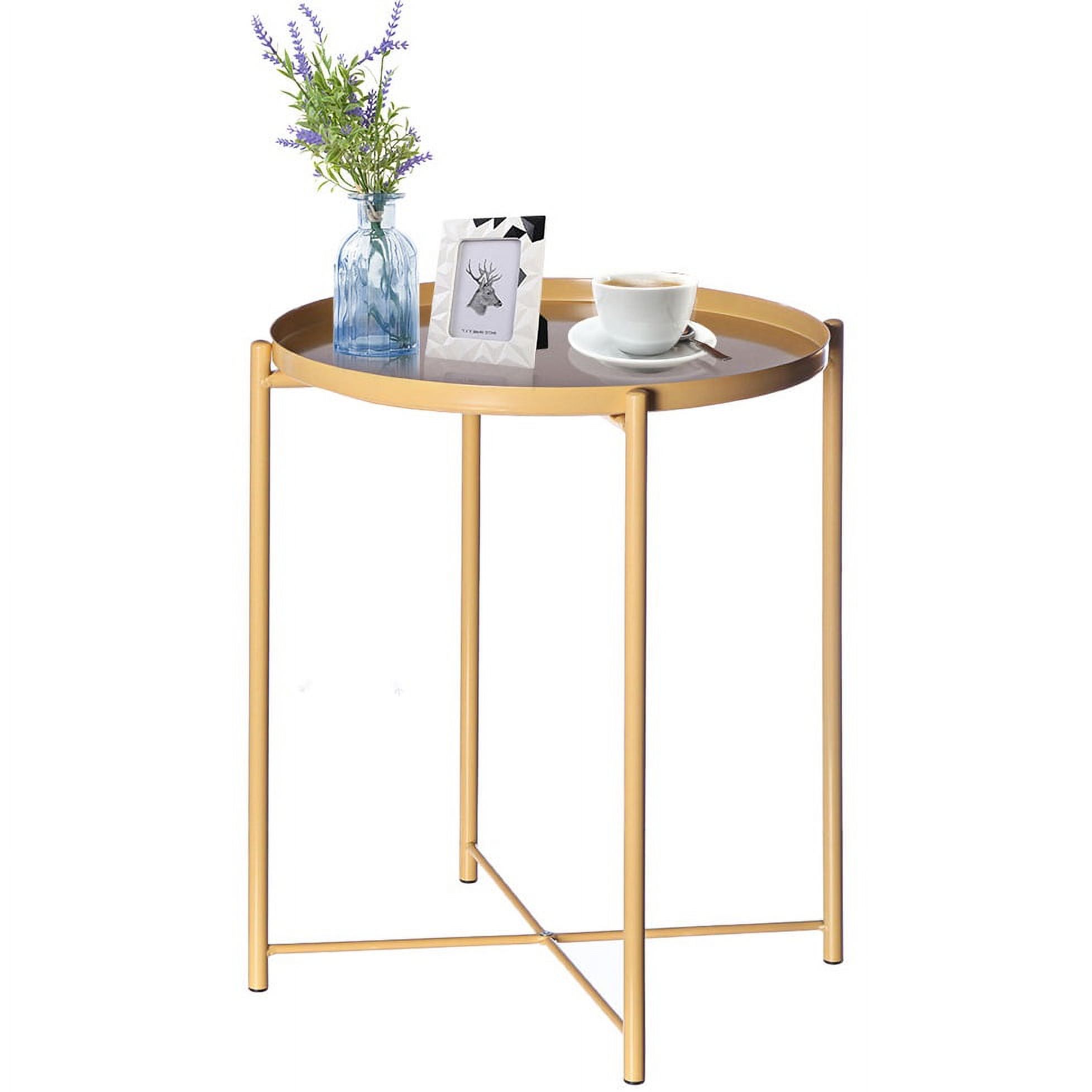 "GOTGELIF Tray Metal End Table, Round Folding Tables for Balcony