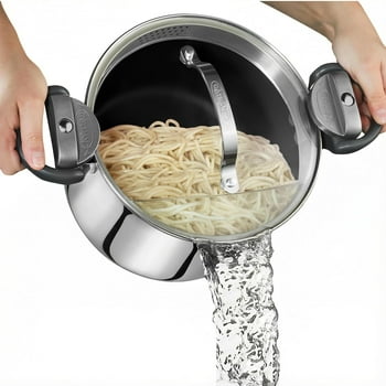 GOTHAM STEEL 5 Qt Stainless Steel Stock Pot Multipurpose Pasta Pot with Strainer Lid & Twist and Lock Handles, for Soup, Spaghetti, Rice, Induction Ready, Dishwasher Safe