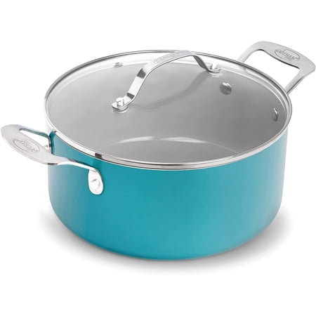 Gotham Steel Aqua Blue Nonstick Multipurpose 5 Quart Ceramic Stock Pot with Glass Lid, Dutch, Sauce & Reheat Food, Oven and Dishwasher Safe