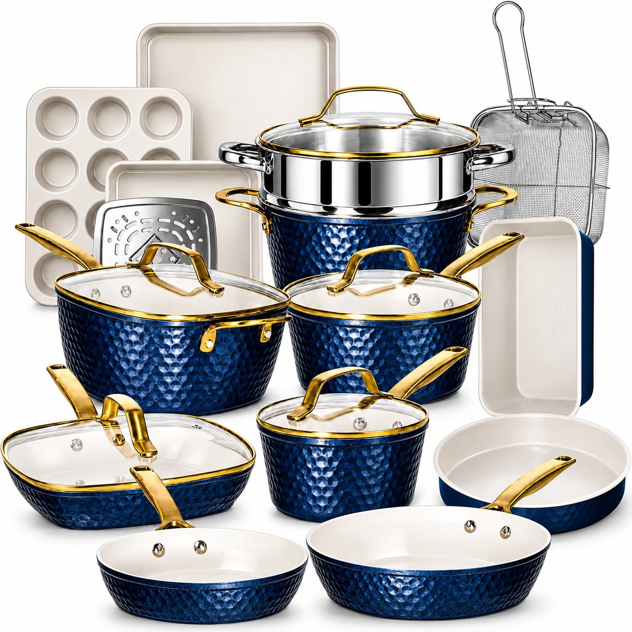 Gotham Steel Cookware Set, 20 Pc Hammered Ceramic, Nonstick