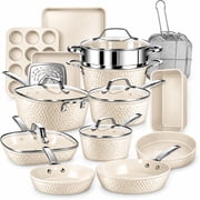 Gotham Steel Hammered 20Pcs Ceramic Cookware Set Nonstick, Induction Pots and Pans Set Non Stick with Deep Fry Pan, Steamer, and Bakeware, Non Toxic, Oven & Dis