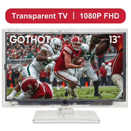 "GOTHOT 13"" Transparent 1080P LED TV with Clear Remote, Earphone, Built-in FM Radio"