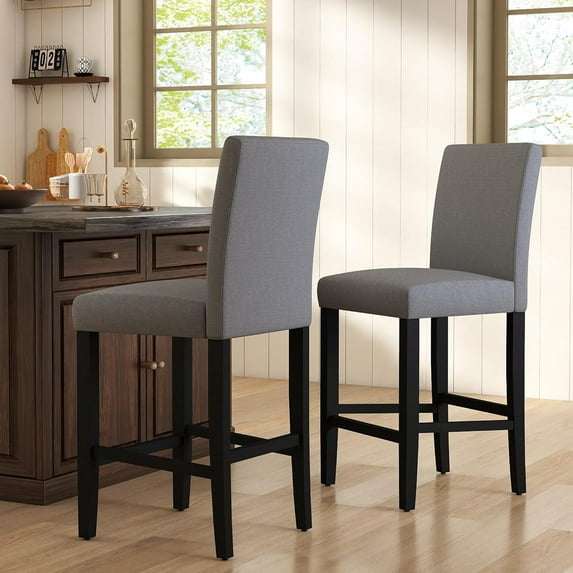 GOTMINSI Counter Height Bar Stool, Classic Upholstered 24 Inches Counter Height Stools Set of 2 barstools with Solid Wood Legs and Grey Fabric