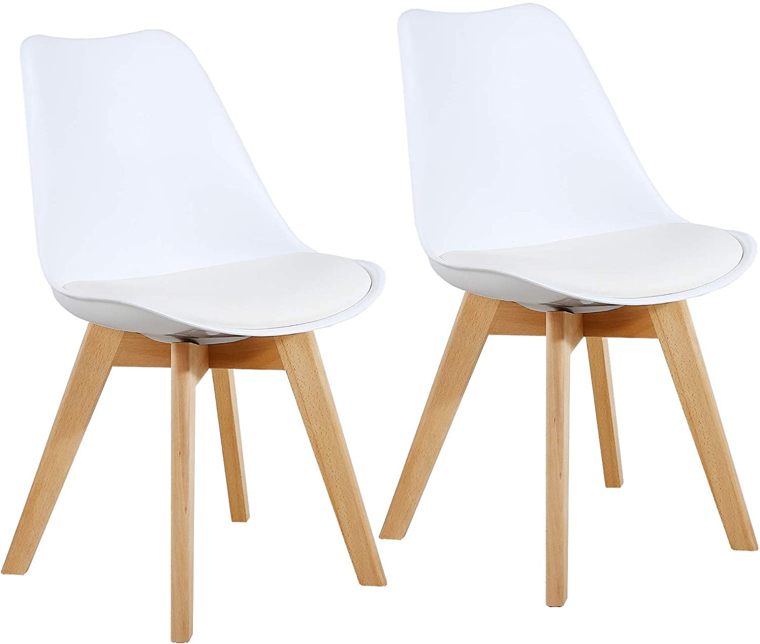 Set of 2 White Polyurethane Modern Dining Chairs with Wood Legs