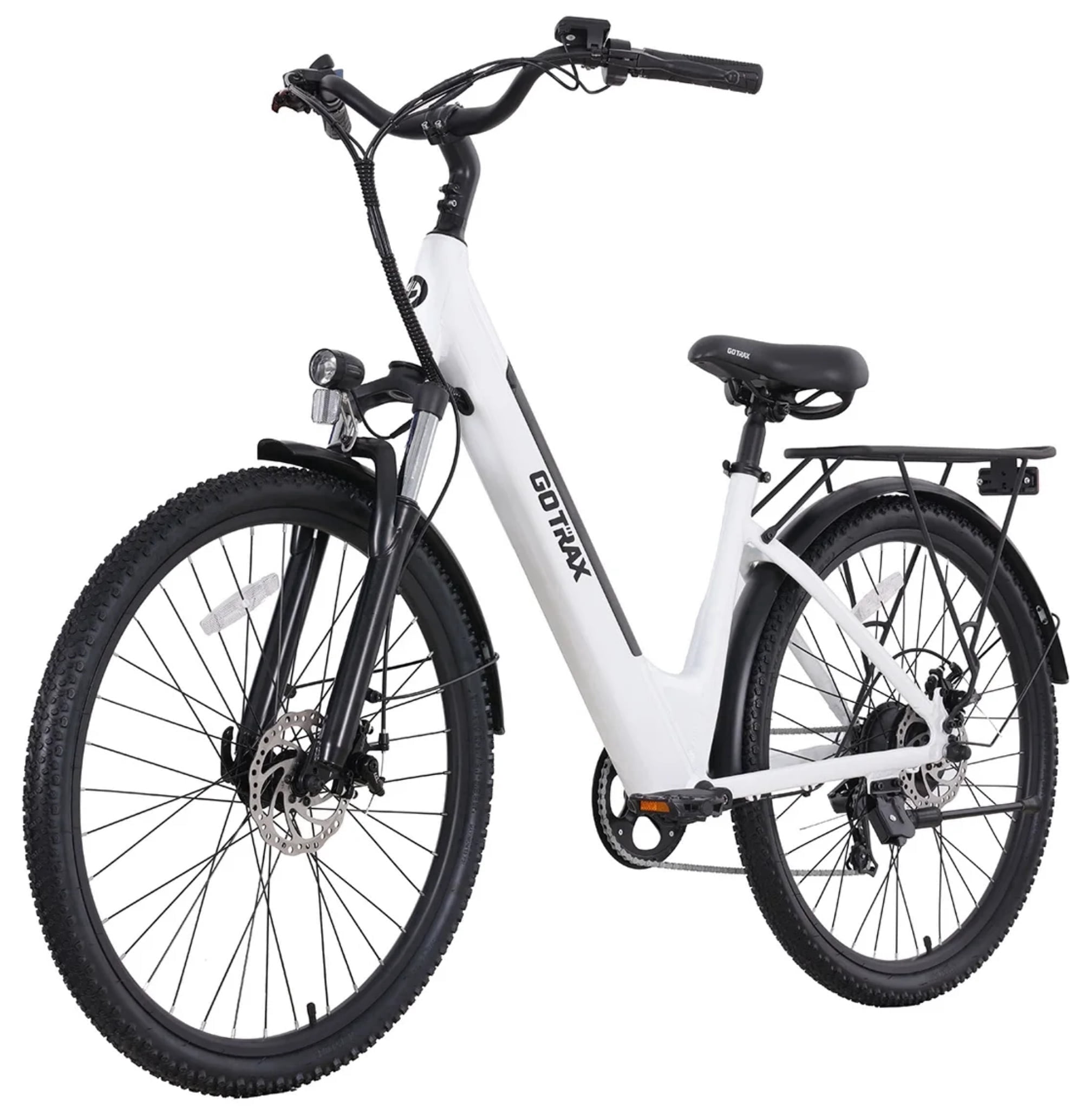 GOTRAX Accord Electric 27.5" Bike for Adults, 20 mph, 15.5 mile Range, 350W, Front Suspension and Cargo Rack, UL2849, White