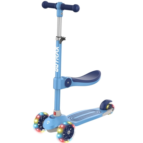 GOTRAX BoblooPro 3-Wheel Light-Up Kick Scooter For Kids Ages 3-8, with Folding Adjustable/Rmovable Seat, Blue