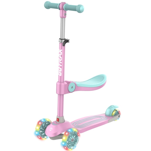 GOTRAX BoblooPro 3-Wheel Light-Up Kick Scooter For Kids Ages 3-8, with Folding Adjustable/Rmovable Seat, Pink