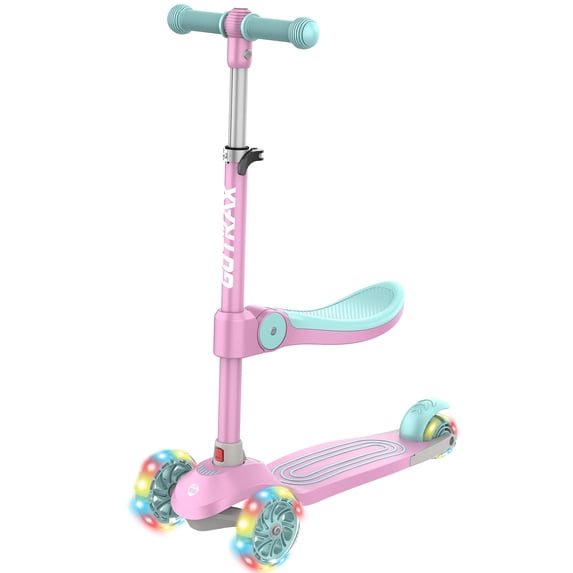GOTRAX BoblooPro 3-Wheel Light-Up Kick Scooter For Kids Ages 3-8, with Folding Adjustable/Rmovable Seat, Pink
