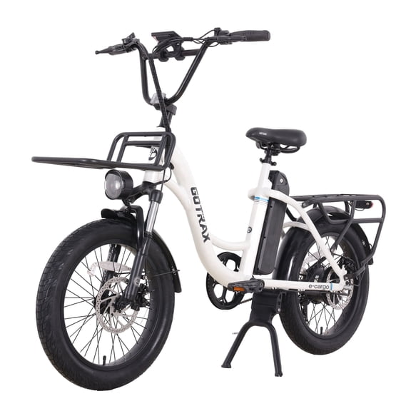 GOTRAX E-Cargo Electric Bicycle for Urban Commuting, 500W, 264lb, 20 mph & 20 mile Range, 26 , LED Lights, White