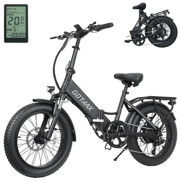 GOTRAX F2 Folding Electric Bike for Adults, 500W/48V 10.4Ah/20mph/20" x 3" Fat Tire E-Mountain Bike with LCD Display UL2849,Black
