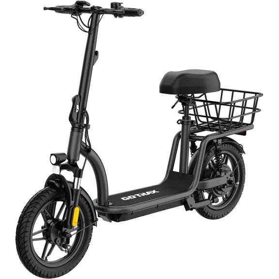 GOTRAX FLEX ULTRA Electric Scooter with Seat, 14" Tire 15.5Mph Power by Peak 500W Motor Comfortable EBike with Carry Basket for Adult