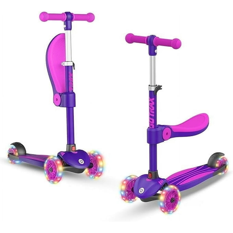GOTRAX KS3 3 Wheel Kids Scooter with Folding Seat, Light-Up Purple
