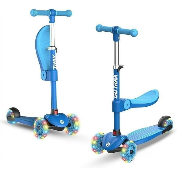 GOTRAX KS3 3 Wheel Kids Scooter with Folding Seat,Light-Up Scooter Suitable for Boys&Girls Ages 2~8, Blue