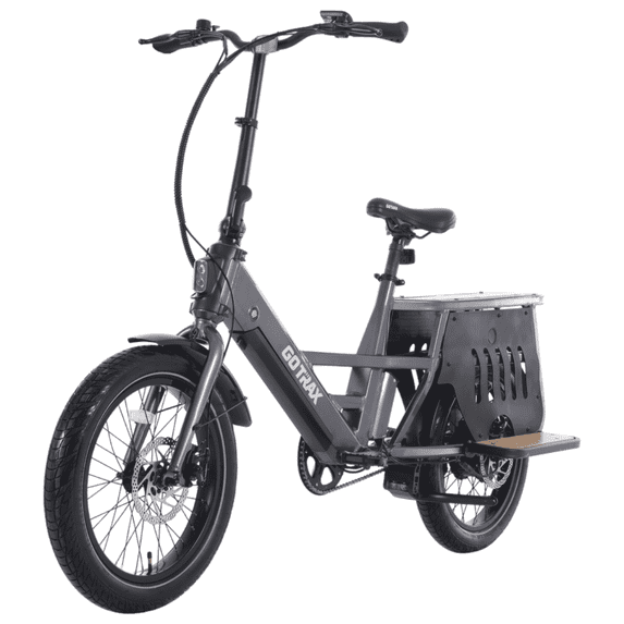 GOTRAX PORTER Electric Cargo Bicycle, 20" x 3" Tires 500W 48V 20mph Up to 330lbs Adult Electric Cargo Bike,Grey