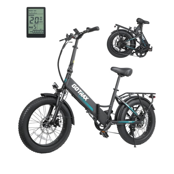 GOTRAX R2 Folding Adult Electric Bike, 500W 20mph, 20" x 3" Fat Tire, LCD Display, Black New