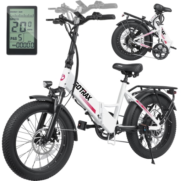 GOTRAX R2 Folding Adult Electric Bike, 500W 20mph, 20" x 3" Fat Tire, LCD Display,White New