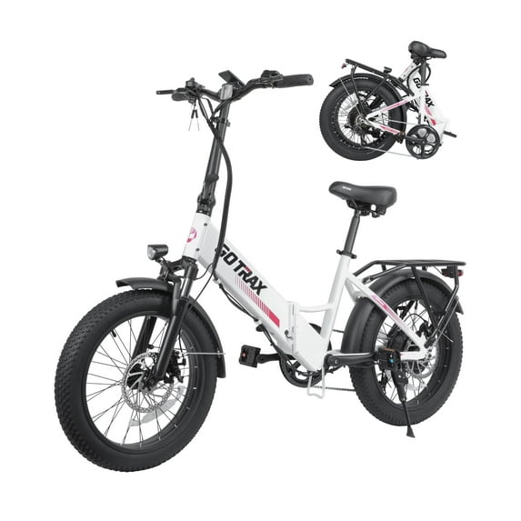 GOTRAX R2 20" x 3" Folding Adult Electric Bike with 20Mph 500W Strong Power Motors LCD-Display/with Rear Rack,White