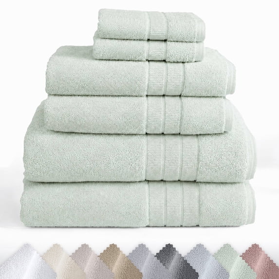 GOTS Certified, 100% Organic Cotton Bathroom Towel Set of 6, Made in Turkey - 2 Bath Towels, 2 Hand Towels & 2 Washcloths, Soft & Quick-Dry - Soft Sage