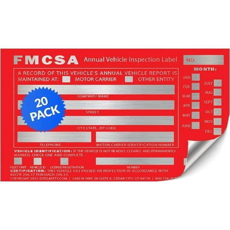 GOTSAFETY Exterior Annual Inspection Label - FMCSA Annual Inspection Stickers - Permanent Self Adhesive 6" x 3.5" - DOT Compliant Inspection Stickers - Red 20 Pack