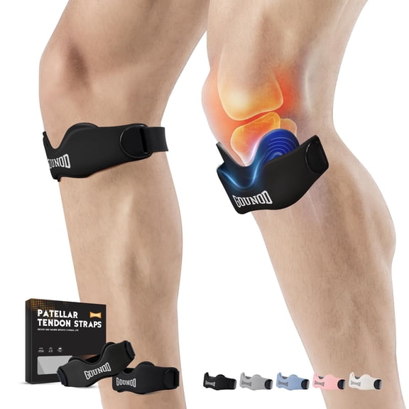 GOUNOD Patellar Tendon Support Strap 2 pack, Adjustablle Anti-Slip Knee Wrap, Unisex Knee Support for Running Cycling