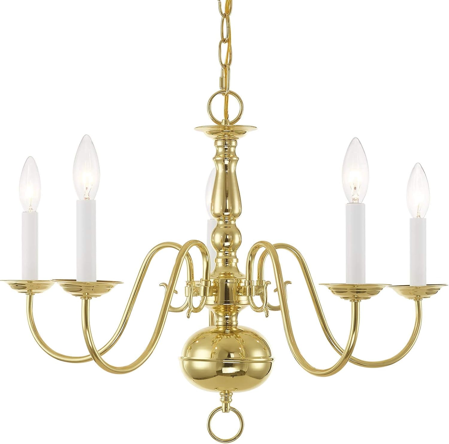 Williamsburgh Polished Brass 5-Light Colonial Chandelier
