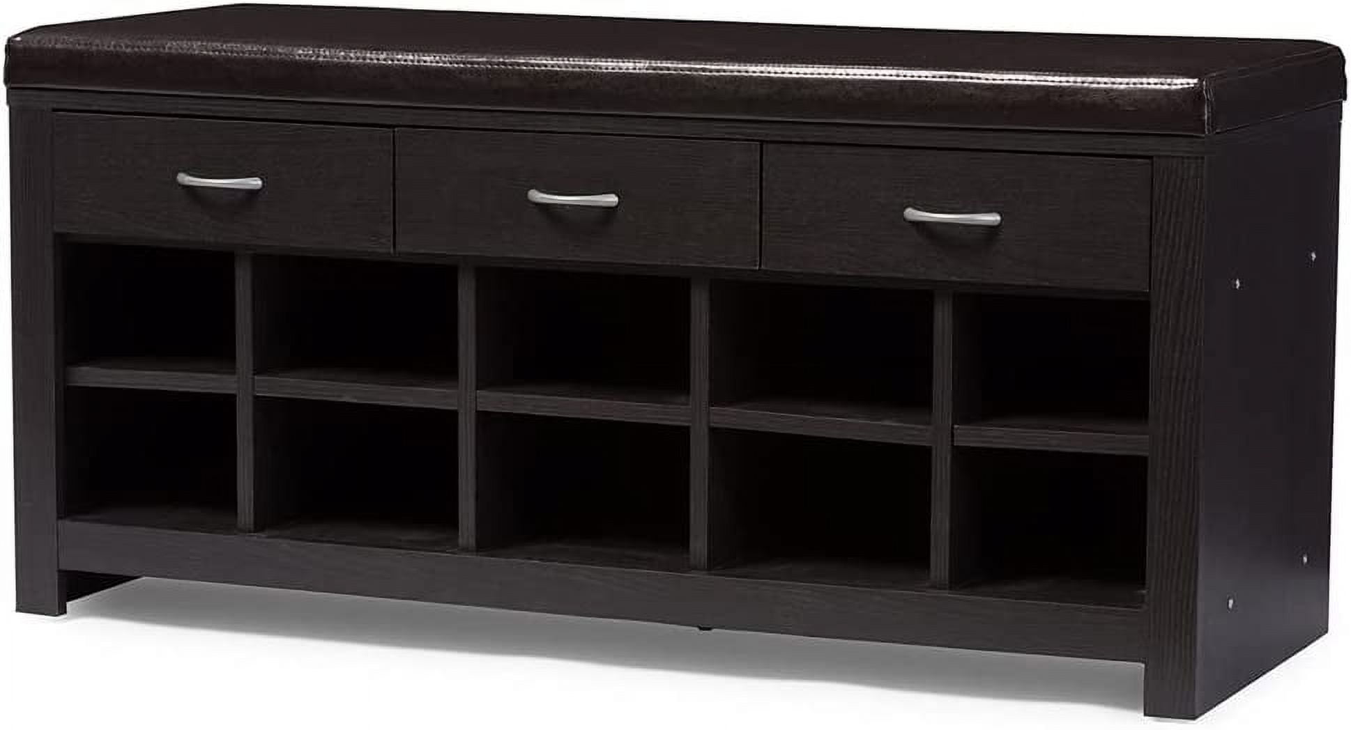 Espresso 46" Dark Brown Faux Leather Entryway Bench with Storage