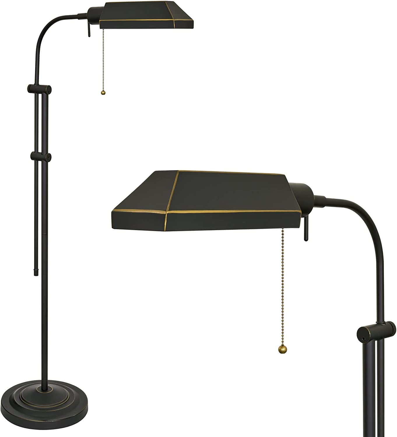 Adjustable Dark Bronze Metal Pharmacy Floor Lamp