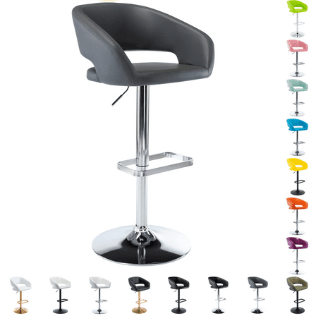 Adjustable Bar Stools, 360-Degree Swivel Barstools with Open Back and Arms, PU Leather Counter Height Island Chairs with Square Footrest for Pub Kitchen Dining Room, Grey