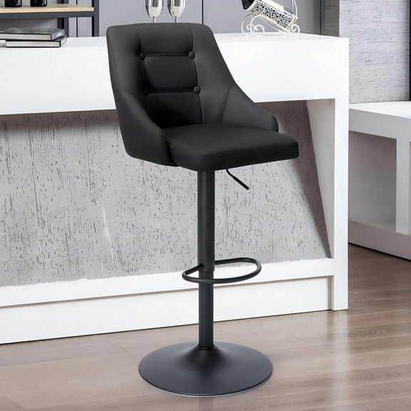 Bar Stools with Back, Linen Square 360°Swivel Barstools, Adjustable Height Pneumatic Lift Bar Chair for Kitchen Island, Bar, Dining, Black