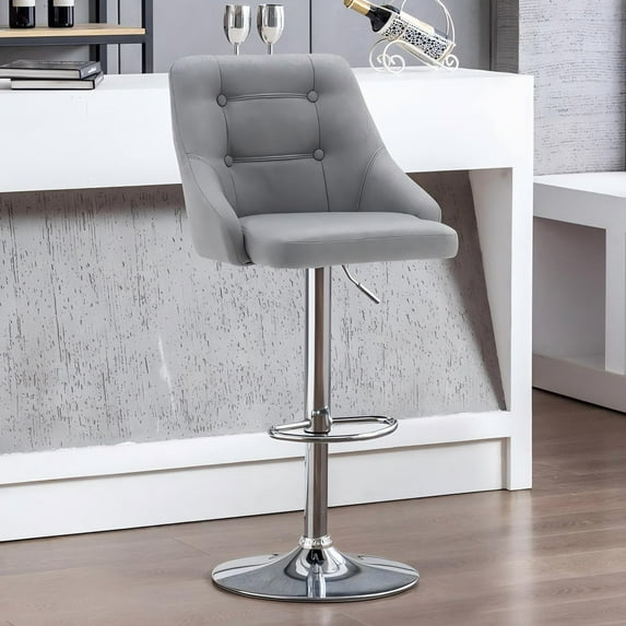 Bar Stools with Back, Linen Square 360°Swivel Barstools, Adjustable Height Pneumatic Lift Bar Chair for Kitchen Island, Bar, Dining, Light Grey
