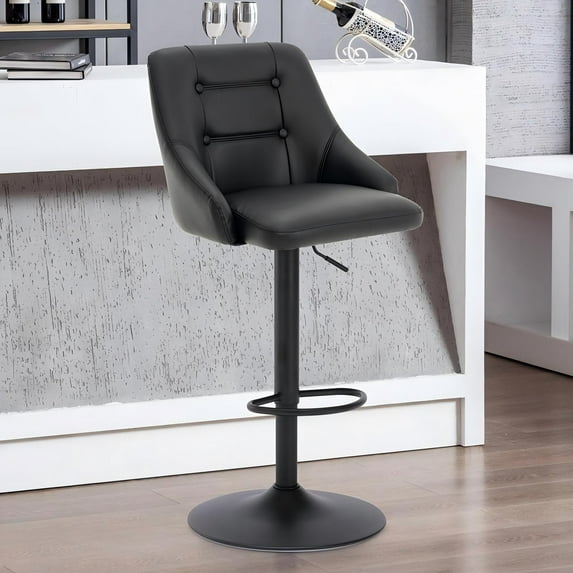 Bar Stools with Back, PU Leather Square 360°Swivel Barstools, Adjustable Height Pneumatic Lift Bar Chair for Kitchen Island, Bar, Dining, Black