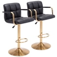 thumbnail image 1 of Bar Stools with Back Sets of 2, Adjustable Swivel Leather Barstools with Arms, Pneumatic Lift Counter Height Stools for Kitchen Island, Bistro, Pub, Black & Gold, 1 of 11