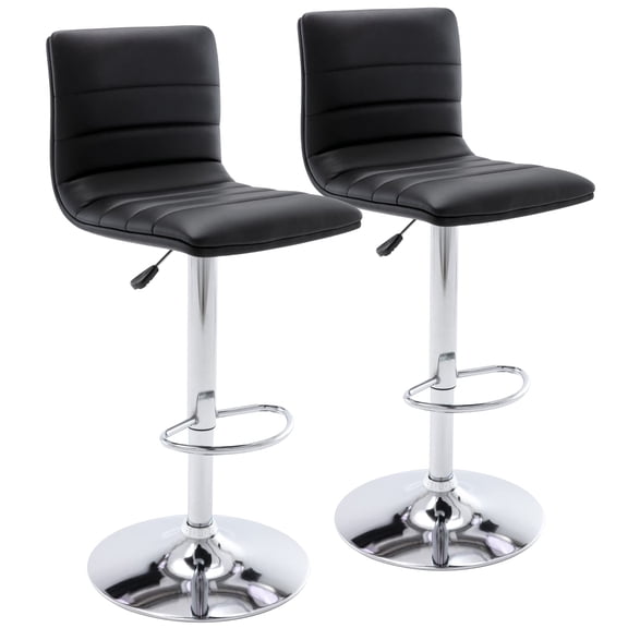 Bar Stools Set of 2, 360° Swivel Modern Square Bar Stool with Back, PU Leather Adjustable Height BarStools for Kitchen Dining Cafe, Black