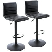 Bar Stools Set of 2, 360° Swivel Modern Square Bar Stool with Back, PU Leather Adjustable Height BarStools for Kitchen Dining Cafe, Black