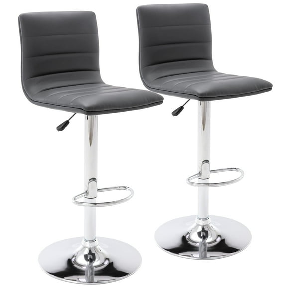 Bar Stools Set of 2, 360° Swivel Modern Square Bar Stool with Back, PU Leather Adjustable Height BarStools for Kitchen Dining Cafe, Gray