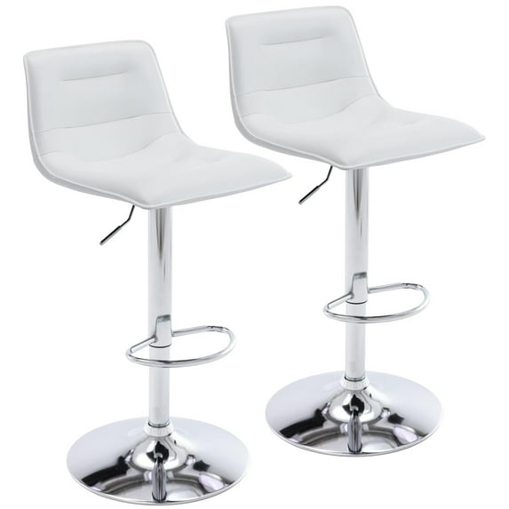 Bar Stools Set of 2, 360° Swivel Square Modern Kitchen Bar Stool with Back, PU Leather Adjustable Height Barstools for Bar, Kitchen Island, Dining, White