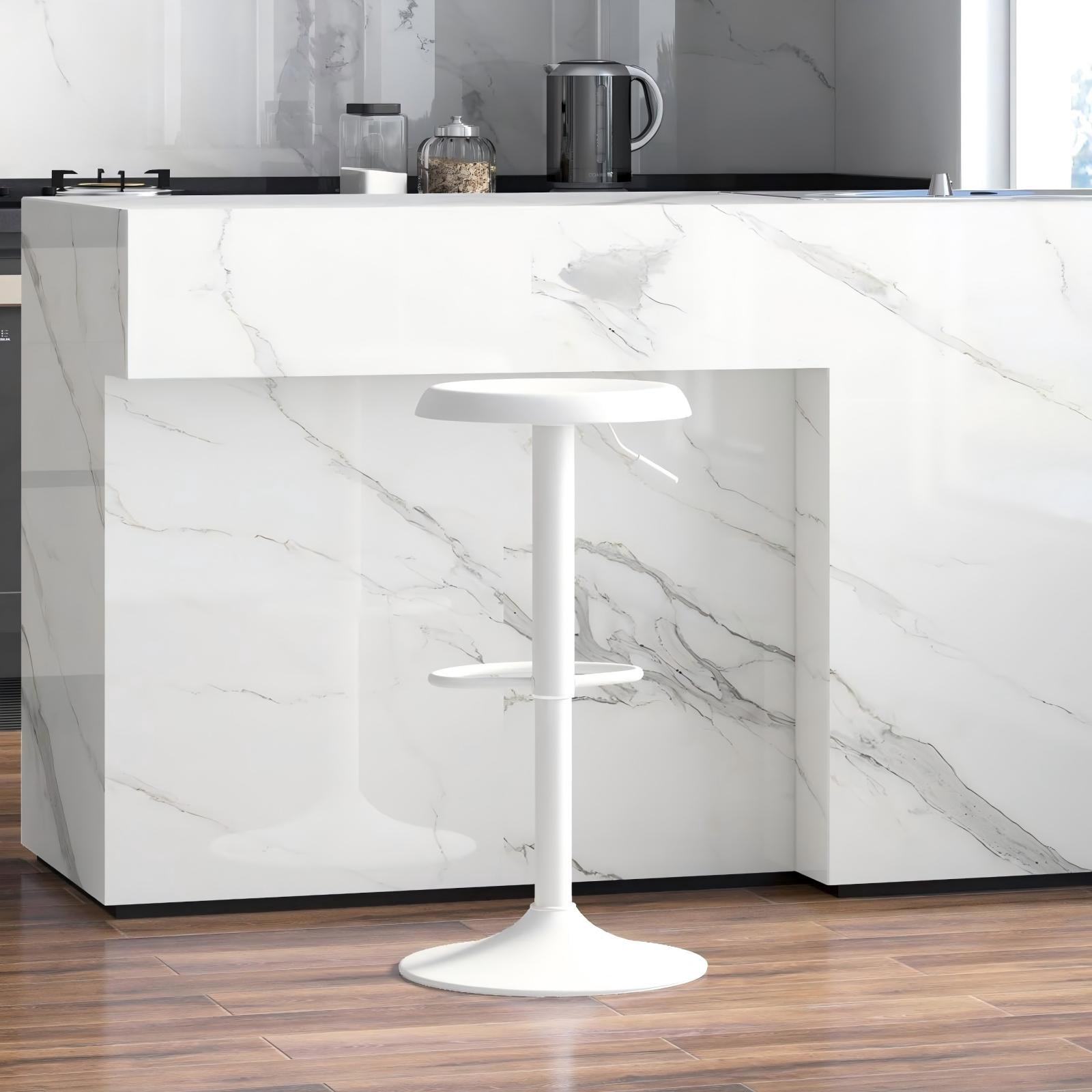 Metal Bar Stools, Counter Height Adjustable Barstools, Backless 360° Swivel Kitchen Stools for Island, Dining, Bistro, Pub (White)