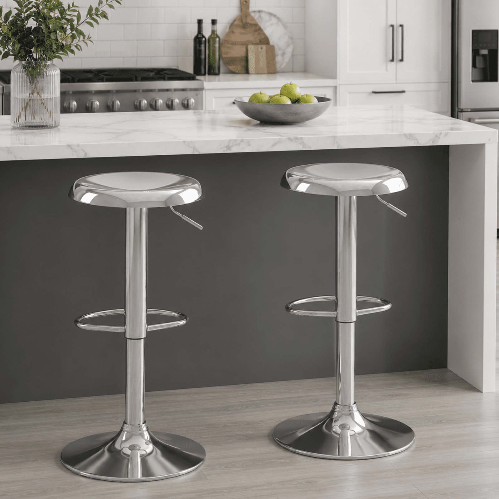 Metal Bar Stools Set of 2, Counter Height Adjustable Barstools, Backless 360° Swivel Kitchen Stools for Island, Dining, Bistro, Pub (Sliver)
