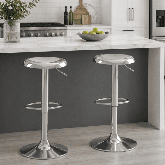 Metal Bar Stools Set of 2, Counter Height Adjustable Barstools, Backless 360° Swivel Kitchen Stools for Island, Dining, Bistro, Pub (Sliver)
