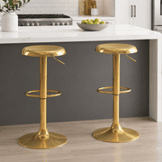 Metal Bar Stools Set of 2, Counter Height Adjustable Barstools, Backless 360° Swivel Kitchen Stools for Island, Dining, Bistro, Pub (Gold）