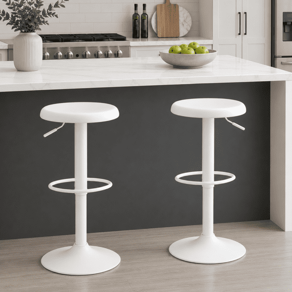 Metal Bar Stools Set of 2, Counter Height Adjustable Barstools, Backless 360° Swivel Kitchen Stools for Island, Dining, Bistro, Pub (White)