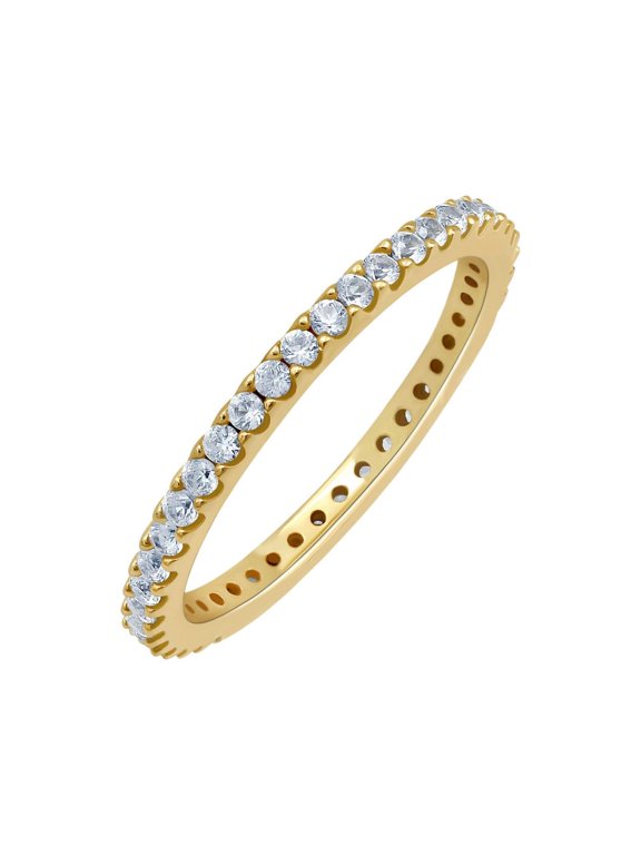 18K Yellow Gold Plated Stackable Simulated Diamond Ring For Women - Thin Band For Stacking - Simulated Diamond Light Weight Wedding Eternity Band Size 7