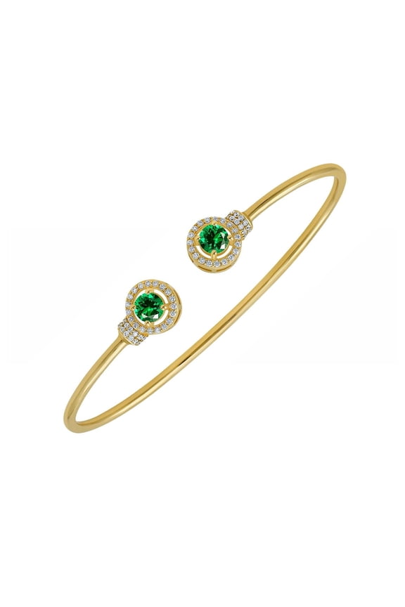 Emerald Gold Cuff Bracelet - 14K Gold Plated Open Bangle for Women - Simulated Emerald and Diamonds Cuff Bracelet for Women - Gifts for Her