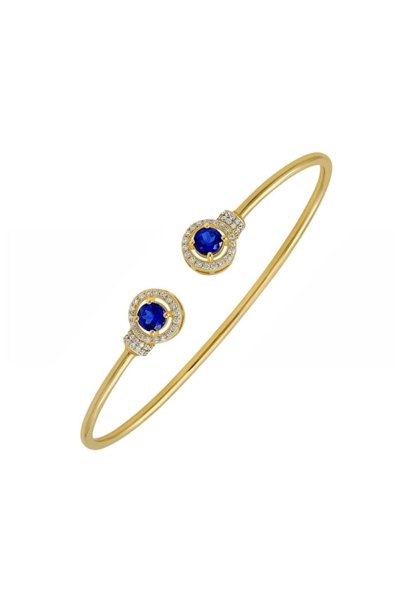 Sapphire Gold Cuff Bracelet - 14K Gold Plated Open Bangle for Women - Simulated Sapphire and Diamonds Cuff Bracelet for Women