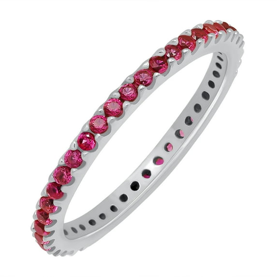 GOURIK White Gold Plated Stackable Lab Created Ruby Ring for Women - Thin Band for Stacking - Lab Grown Ruby Light Weight Wedding Eternity Band Size 6