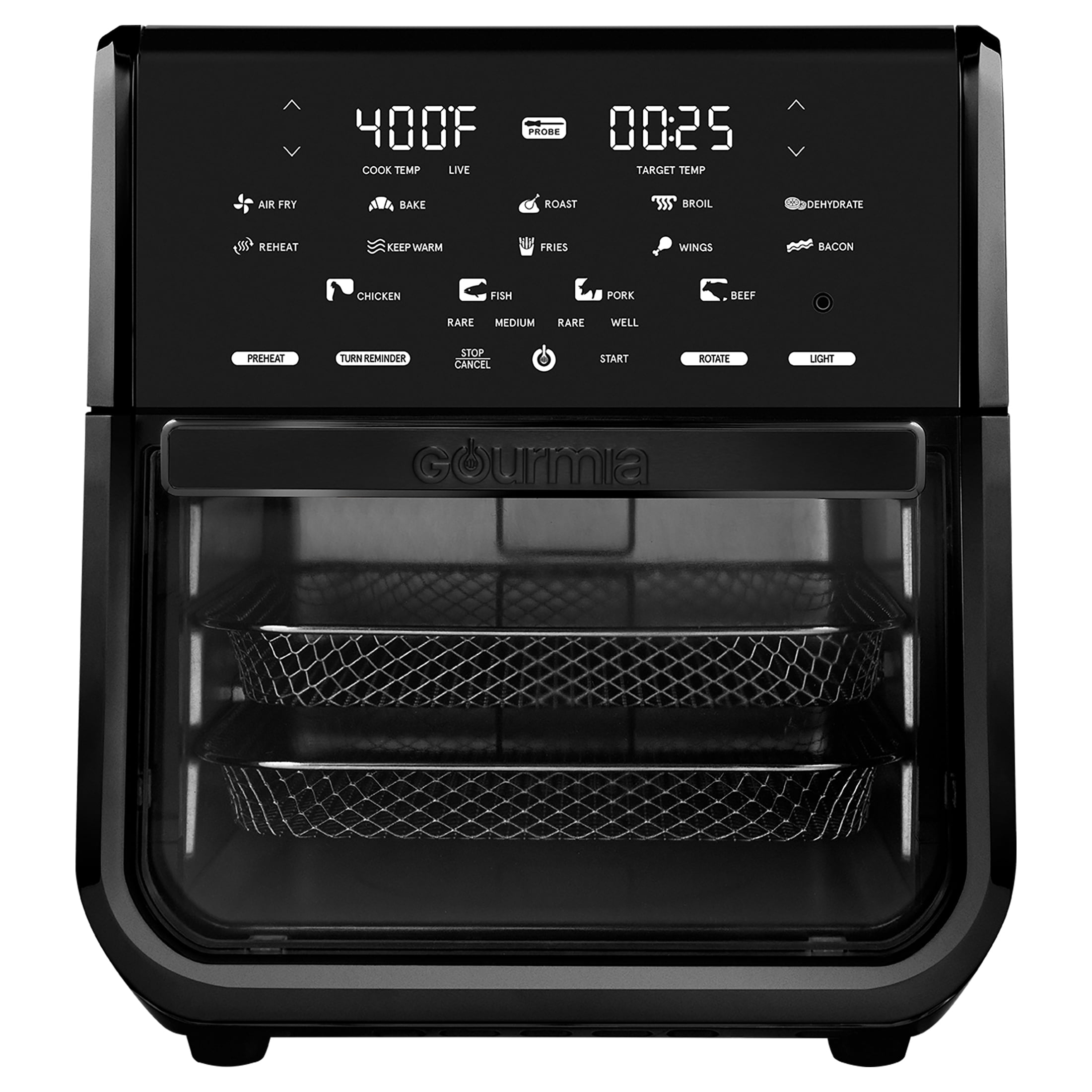 Walmart Cyber Monday Deals 2025 - Gourmia All-in-One 14-Quart Air Fryer, Oven, Rotisserie, Dehydrator with Temperature Probe, Black