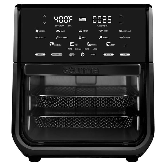 Gourmia All-in-One 14-Quart Air Fryer, Oven, Rotisserie, Dehydrator with Temperature Probe, Black